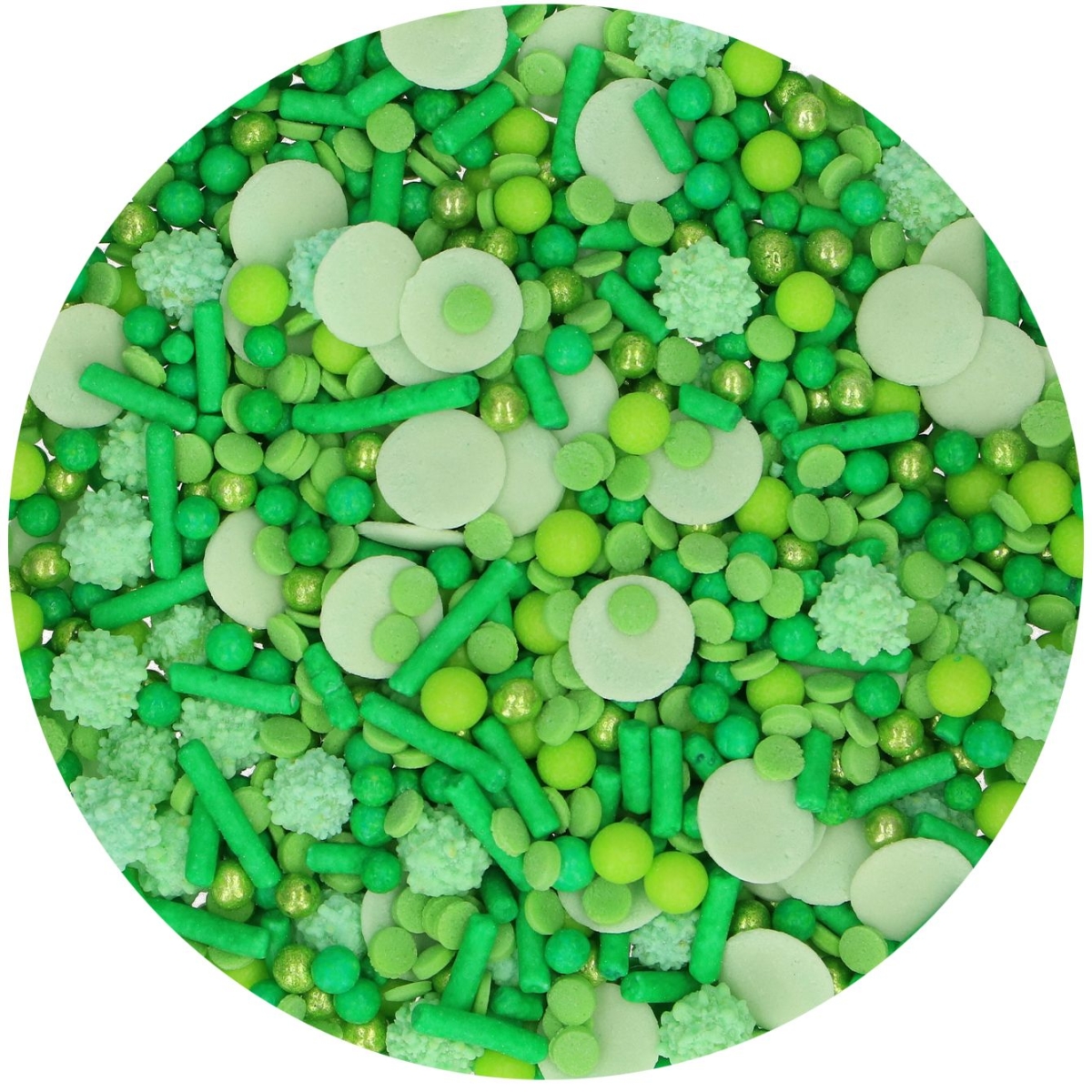 Mélange de billes et décorations en sucre coloris vert - 65gr