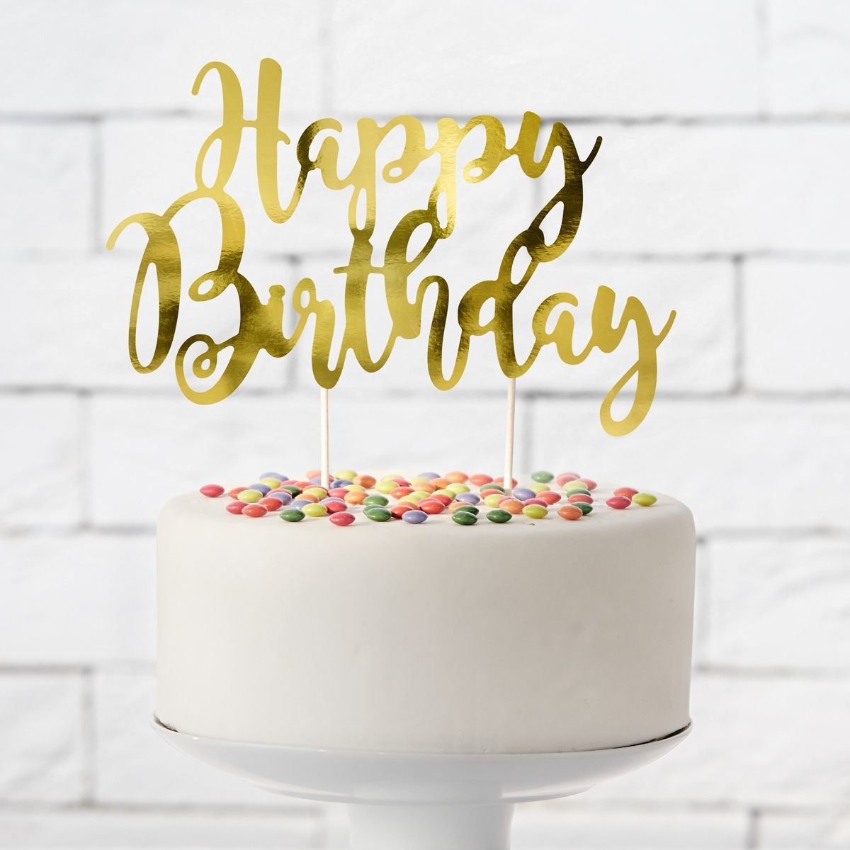 Décoration de gâteau à planter Topper Happy birthday doré